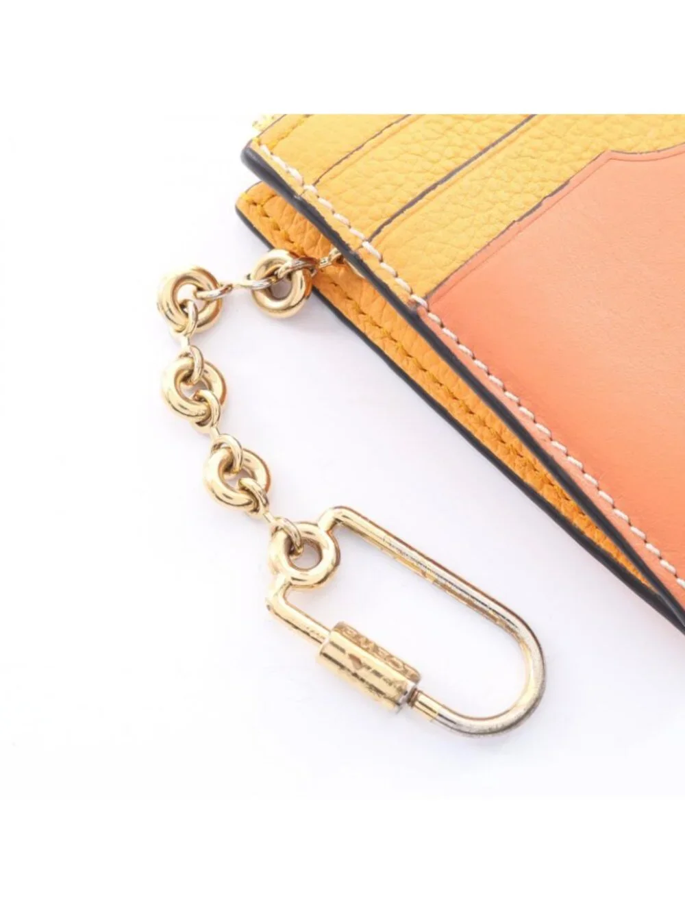 Loewe Coin Case Anagram Square Card Holder with Key Ring Apricot Orange Leather